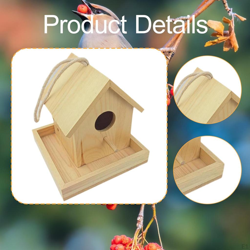 Bird House for Outdoor with Lanyard Decorative Wooden Patio Wren Swallow