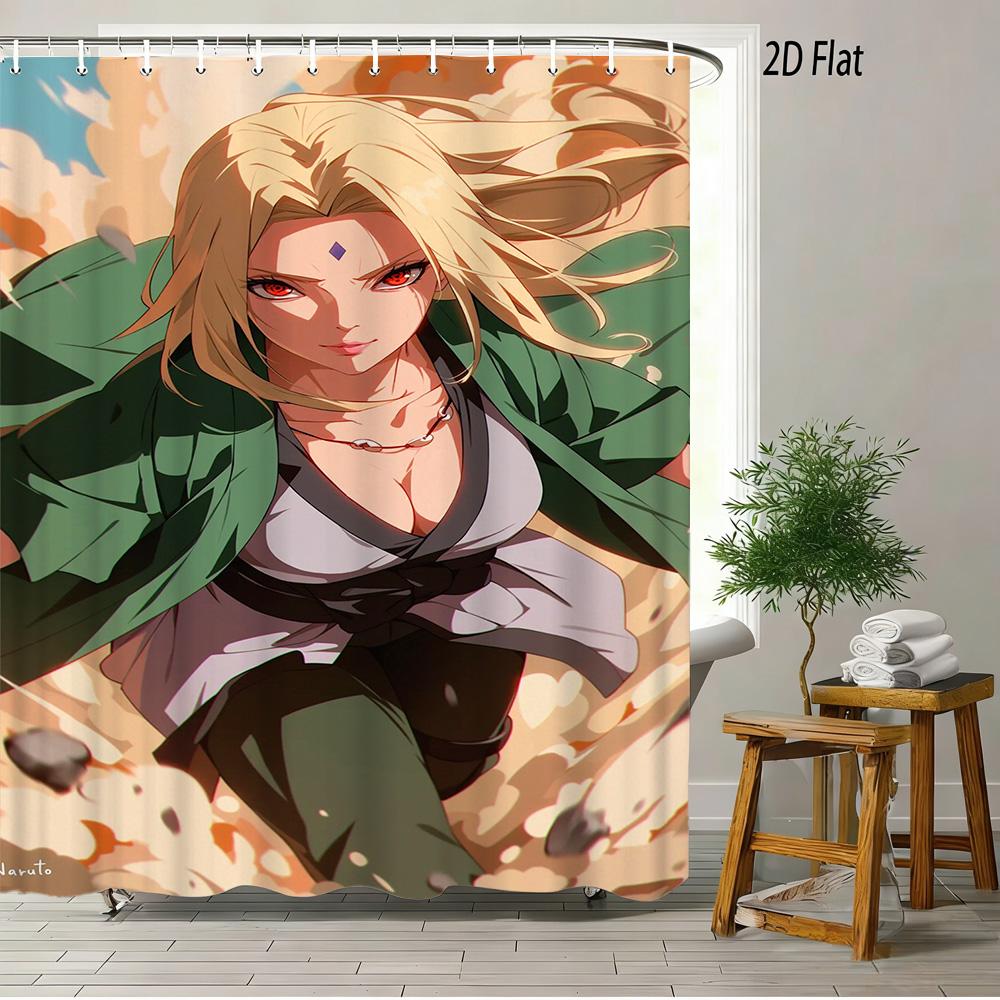 2D Flat Naruto Anime Pain Rinnegan Piercings Print Waterproof Shower Curtain For Bathroom Decor