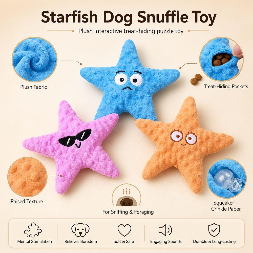 Dog Snuffle Built-In Squeaker Paper Starfish Shape Starfish Dog Hidden Treat Pockets Cartoon Style Dog Puzzle Boredom Relief