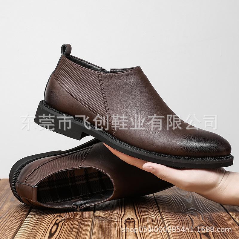 

Мужские ботинки «Челси» Мужские кожаные ботинки средней и высокой высоты в британском стиле Повседневные кожаные ботинки в стиле ретро Ботинки с одинарными боковыми молниями 44 темно-коричневого