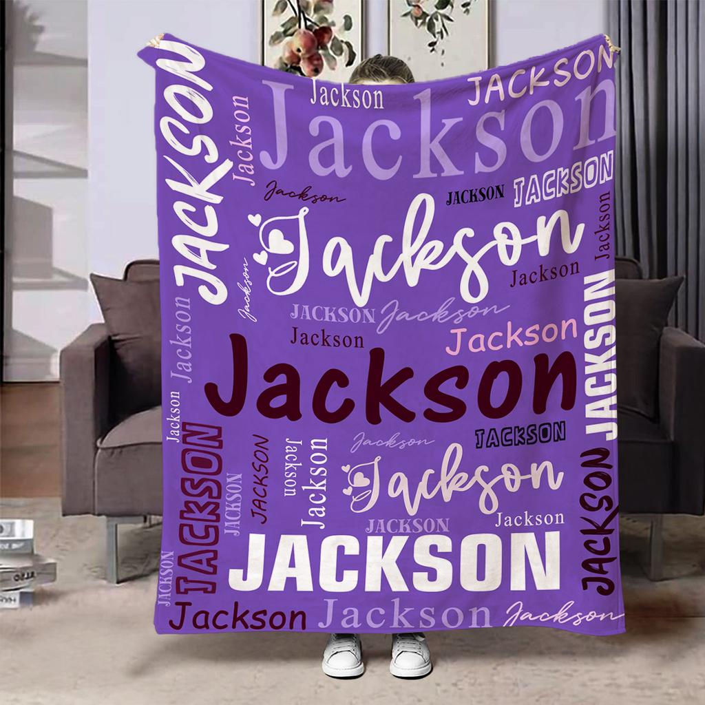 Personalized Custom Blanket For Adult Kids Customizable Name Flannel Blanket Soft Cozy For Bed Sofa Travel Perfect Birthday Gift