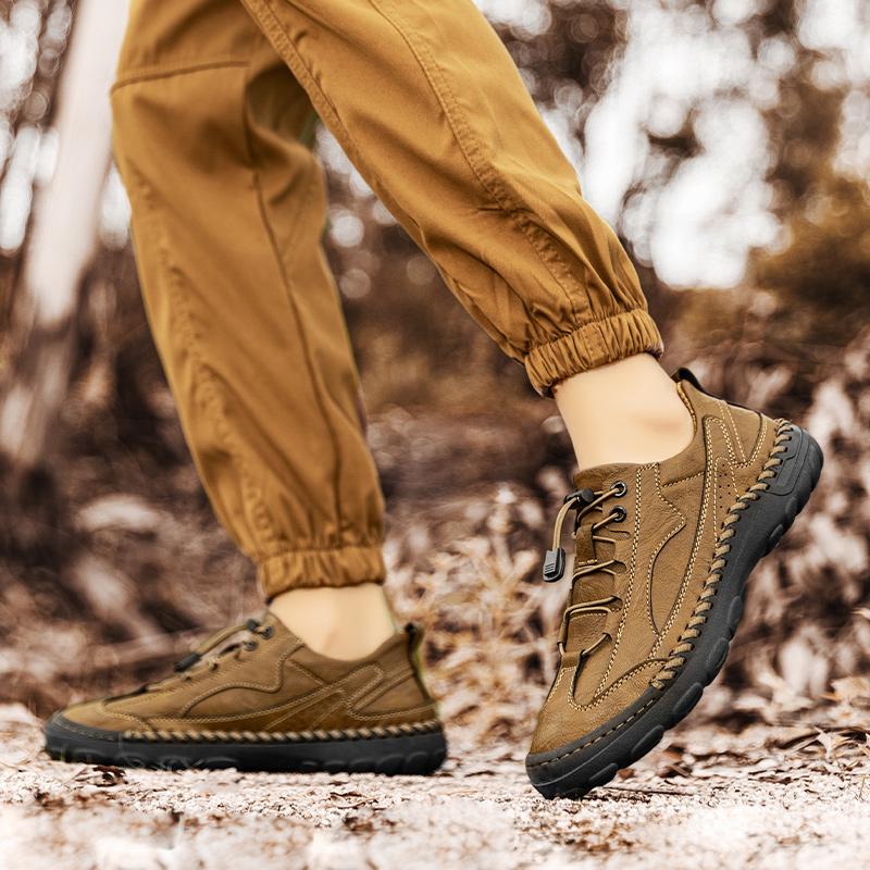 Spring/Autumn Men's Retro Large Size Hand-stitched Casual Men's Boots Men's Casual Leather Shoes Yellow Moccasins