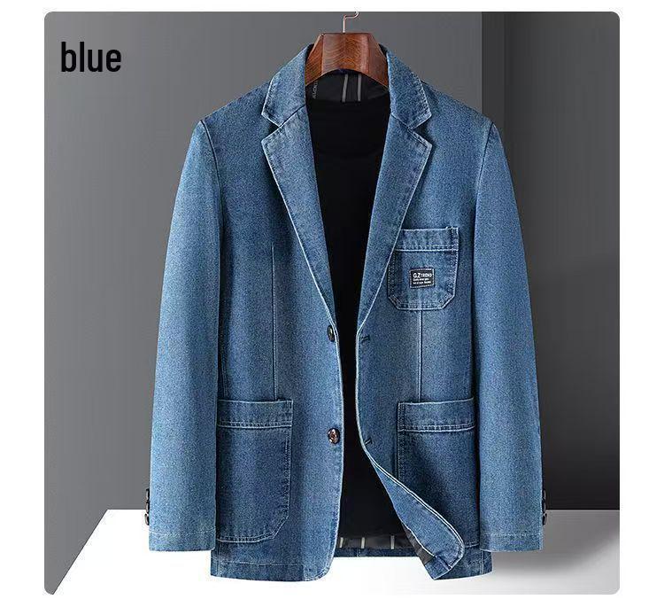 Men's Trendy Single-Breasted Denim Blazer - Versatile, High-End Jacket for Spring/Autumn.