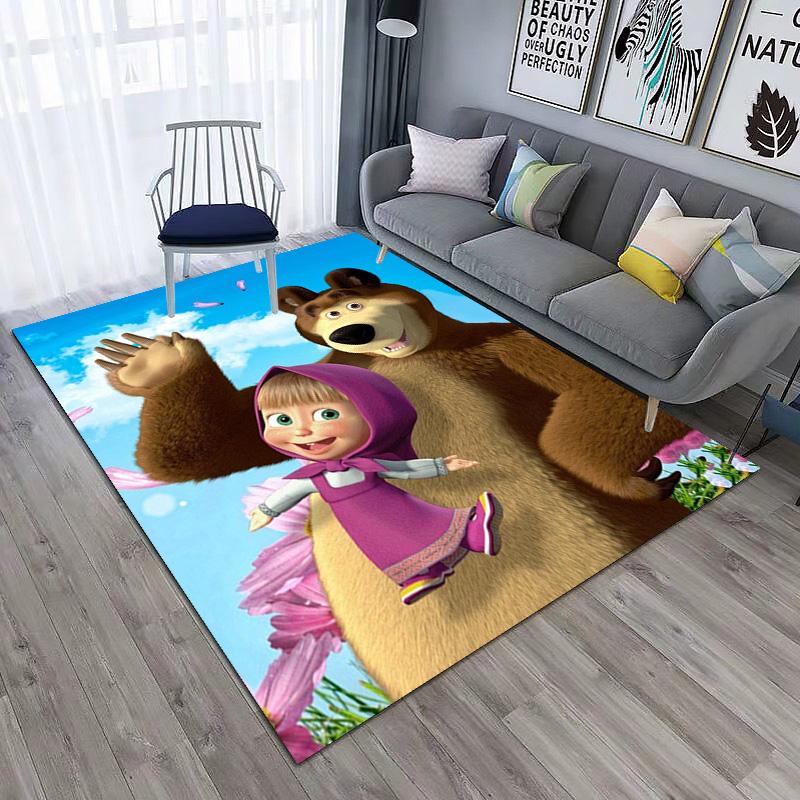 Russian animation Masha and the Bear Fairy Tale Cartoon Carpet Soft Home Living Room Bedroom Door Mat Outdoor Picnic Ground Mat rug T4