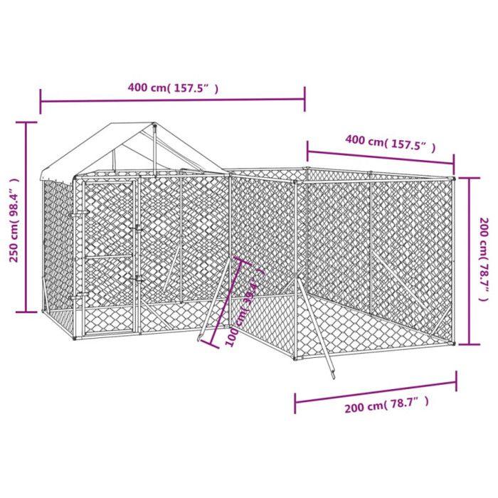 VidaXL Chenil d'extérieur pour chiens avec toit argenté 4x4x2,5 m 3190470