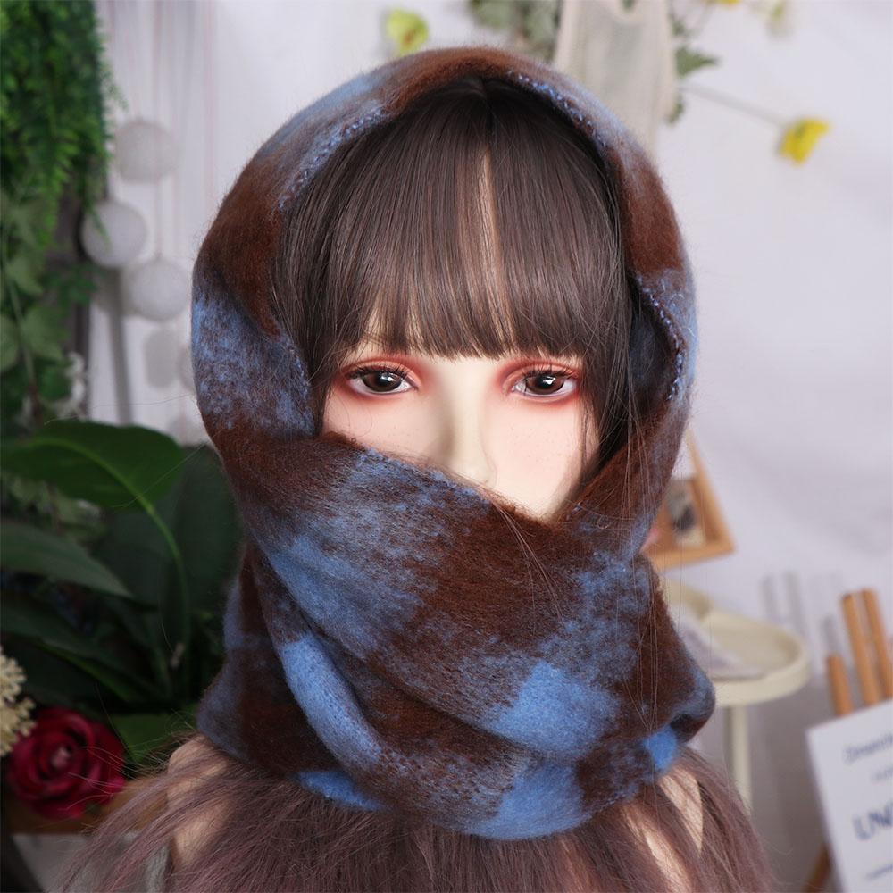 Korean Men's Striped Plaid Scarf Fluffy Checkered Scarf Fashion Winter Cashmere Scarf Male