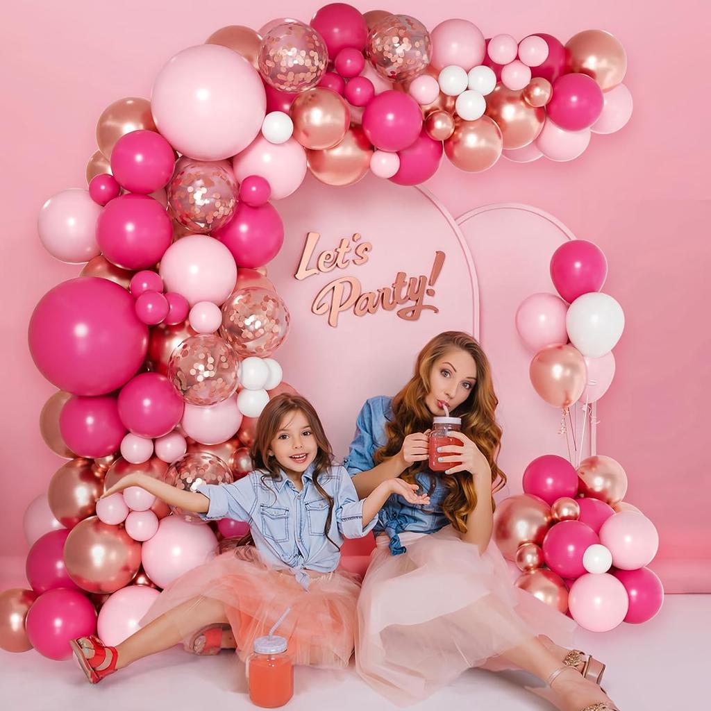 132Pcs Pink Rose Gold Latex Balloon Set Suitable for Birthday Parties, Weddings, Valentine's Day Party Decoration