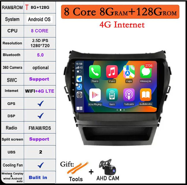 9 Lnch For Hyundai Santa Fe 3 Grand lX45 2012-2017 Car Carplay Video Player GPS IPS Navigation Multimedia Stereo 4G LET