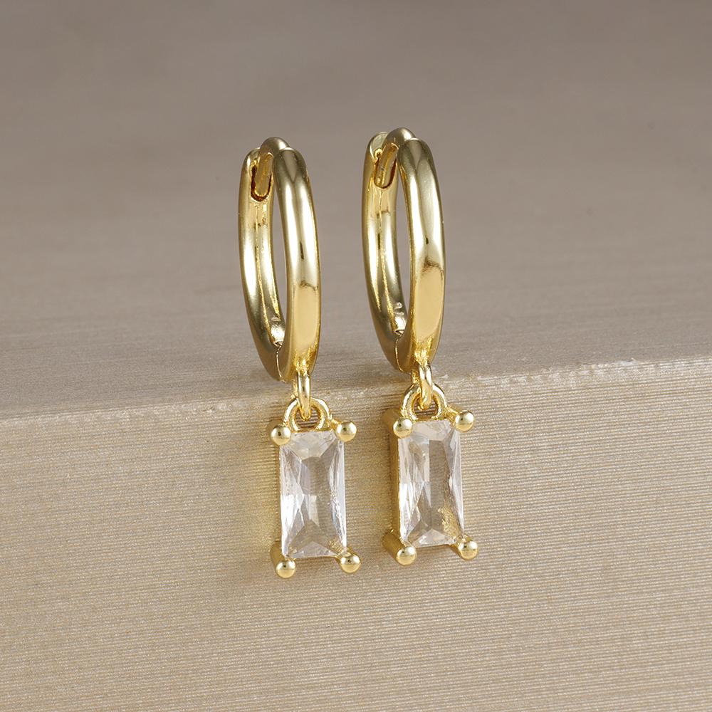 2PCS Stainless Steel December Birthday Stone Square Hanging Earrings Cubic Zirconia Chain Flower Dangle Earring Piercing Jewelry