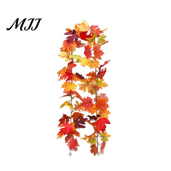 Autumn Artificial Garland 100/175CM Maple Leaf UV Resistant Fall Halloween Thanksgiving Vine Day Harvest Festival Mantle Porch Indoor Outdoor