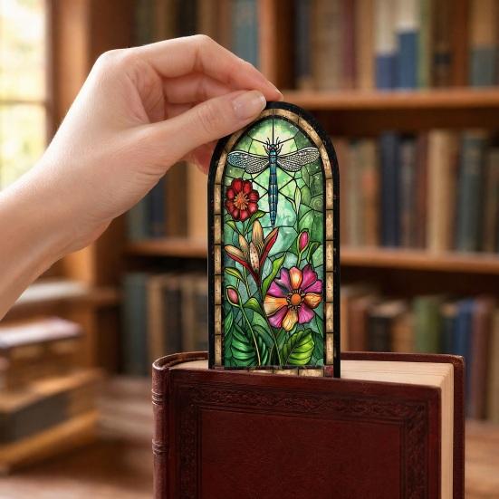 Transparent Bookmark Stained Glass Flower Bookmark Floral Acrylic Suncatcher Colorful Set Plant Book