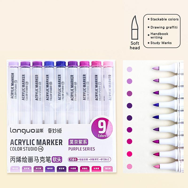 

9 цветов акриловая краска кисть ручка художественный маркер мягкий наконечник ручка для керамики камень стекло кружка дерево ткань холст живопись
