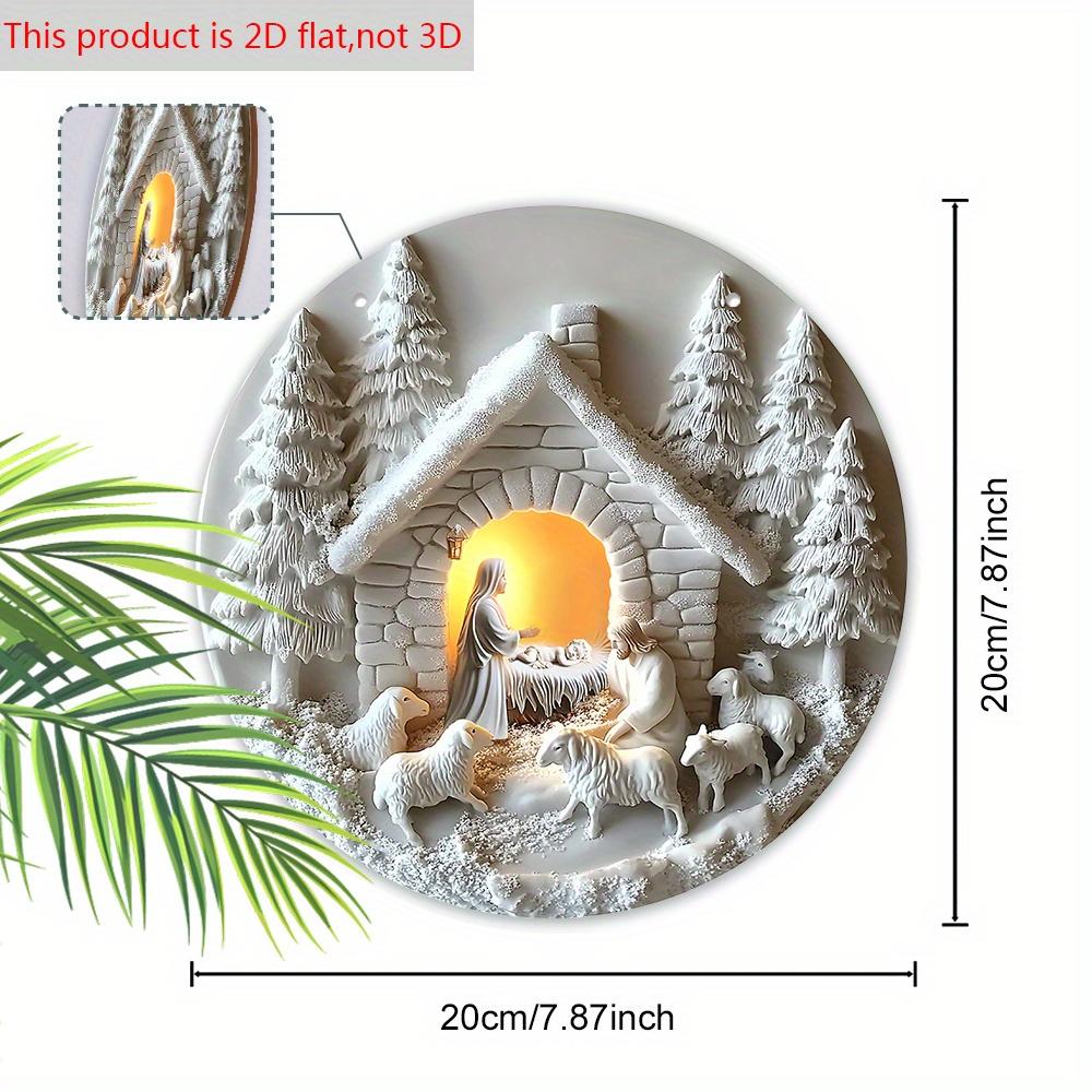 1 Stück Charmantes Krippenszene Holzschild - 2D Jesus & Verlorenes Lamm Design, Perfekt für Haustür- oder Wanddekoration, Idealer Weihnachtsschmuck für Christen
