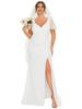 Ever-Pretty Plus Size Deep V-Neck Sleeveless High Slid Simple Wedding Dresses for Bride White