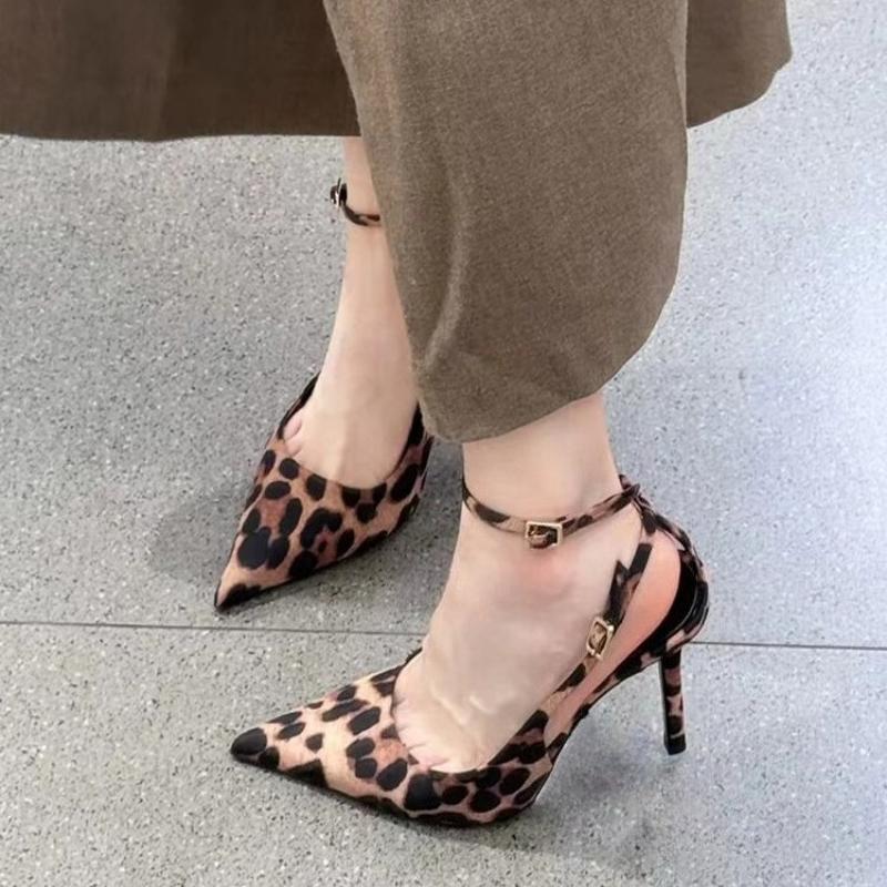 Luxury Summer Women Sandals Fashion Pointed Toe Singbacks Shoes Ladies Elegant Leopard Print High Heel Stripper Sandalias