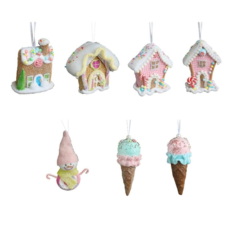 Christmas Tree Hanging Pendant Ice Cream/Cottage/Snowman/Horse Ornament for Holidays Home Decoration Party Supplies