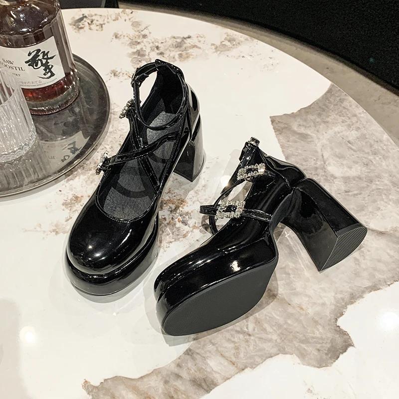 Modne Kryształowe Buty na Wysokim Obcasie Słodkie Eleganckie Buty Mary Jane Kobiety 2024 Nowa Wiosna Seksowne Czółenka na Imprezę do Sukienki Damskie Płytkie Buty Lolita