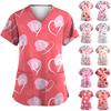 Uniforme da donna stampato per San Valentino, ampio, con scollo a V, taschino, maniche corte