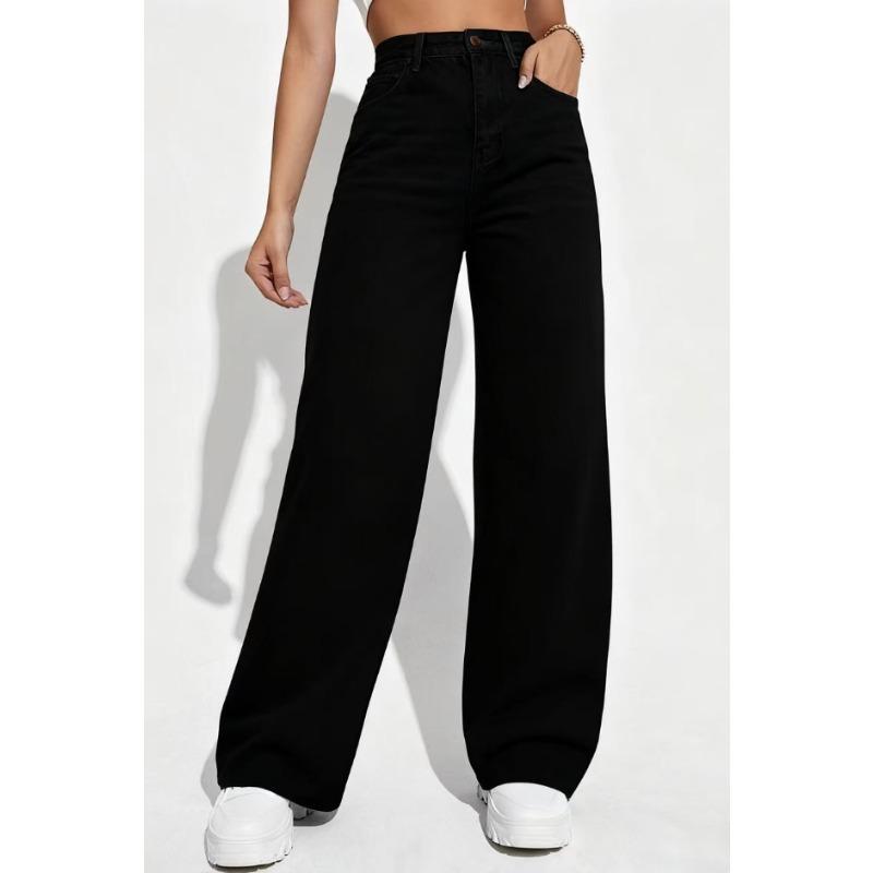 Loose straight-leg stretchy women's denim pants