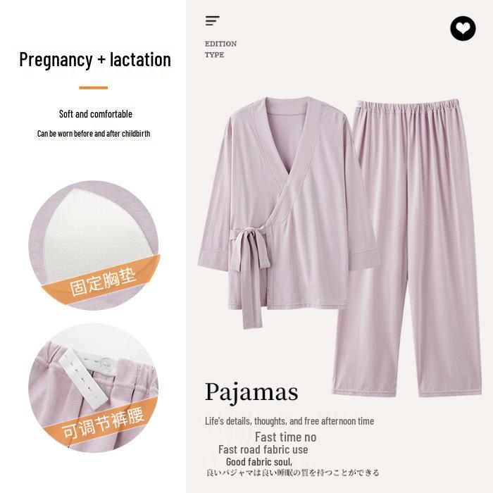 Spring & Autumn Nursing Pajamas for Postpartum Women with Breast Pads