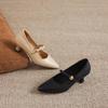 Krazing Pot Genuine Leather Round Toe Thin Heels Summer Shoes Solid Big Size 42 Shallow Decoration buckle Women Shallow Pumps