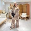Comerț exterior european și american îmbrăcăminte de damă la modă 2026 nou set de două piese top casual larg imprimat cu șnur pantaloni cu picior larg