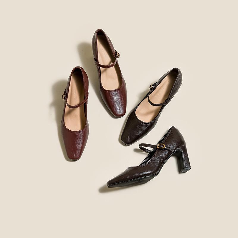 Cowhide Edition~ French Retro Single Shoes Women's 2025 Celebrity Style Hong Kong Counter Light Luxury High Heels Fashion Versatile