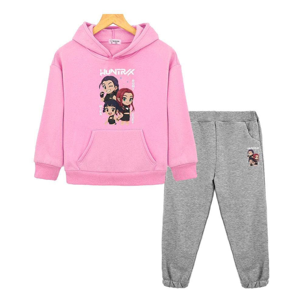 Kpop Demon Hunters Autumn Hoodie Fleece Sweatshirt Jacket 2pcs pullover+Pants Boys Girls Hooded Spors Sets Kids Boutique Clothes