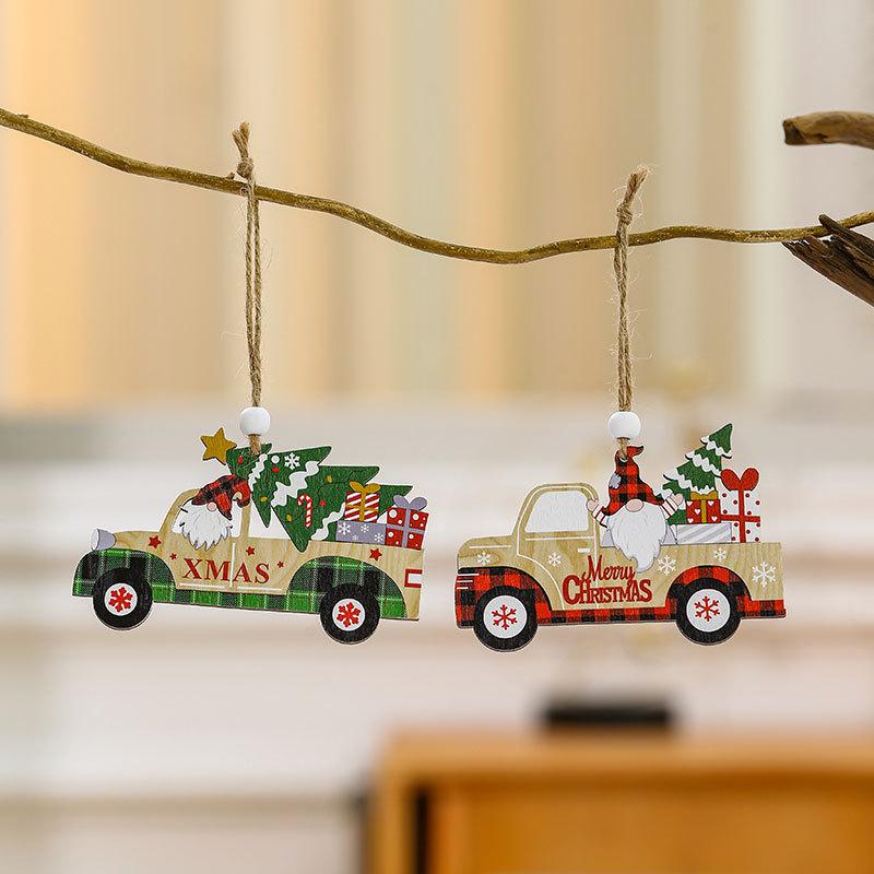 Christmas Twine Wooden Car Pendant No Face Deep Forest Old Man Pendant Set Christmas Tree Pendant