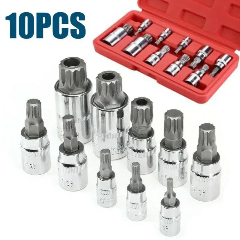 10pcs Set XZN 12 Point Spline Bit Socket S2 Steel 4-18mm Car Anti-Rust Ratchets Wrench Hand Tools High Hardness Blue Box