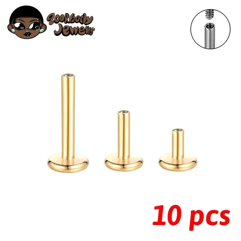 

10PCS G23 Titanium Labret 14G 16G 18G Rod Internal Thread Plug Septum Ear Lips Nose Piercing Tragus Body Jewelry Accessories 16G 1.2x4mm золотой
