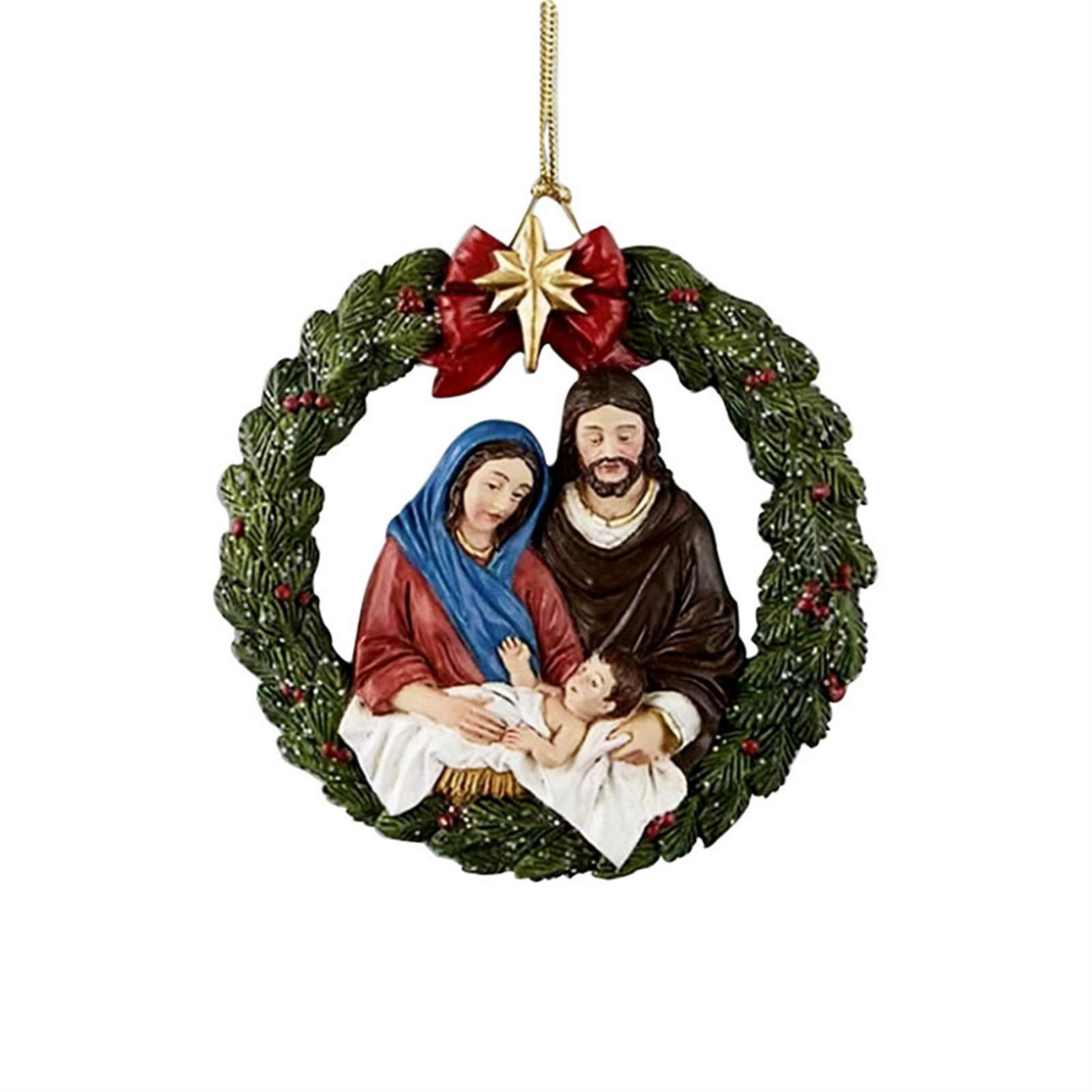 

3D Christmas Car Ornament Jesus Nativity Scene Decoration with Wishing Tree Hanging Pendant for Holiday Home Decor