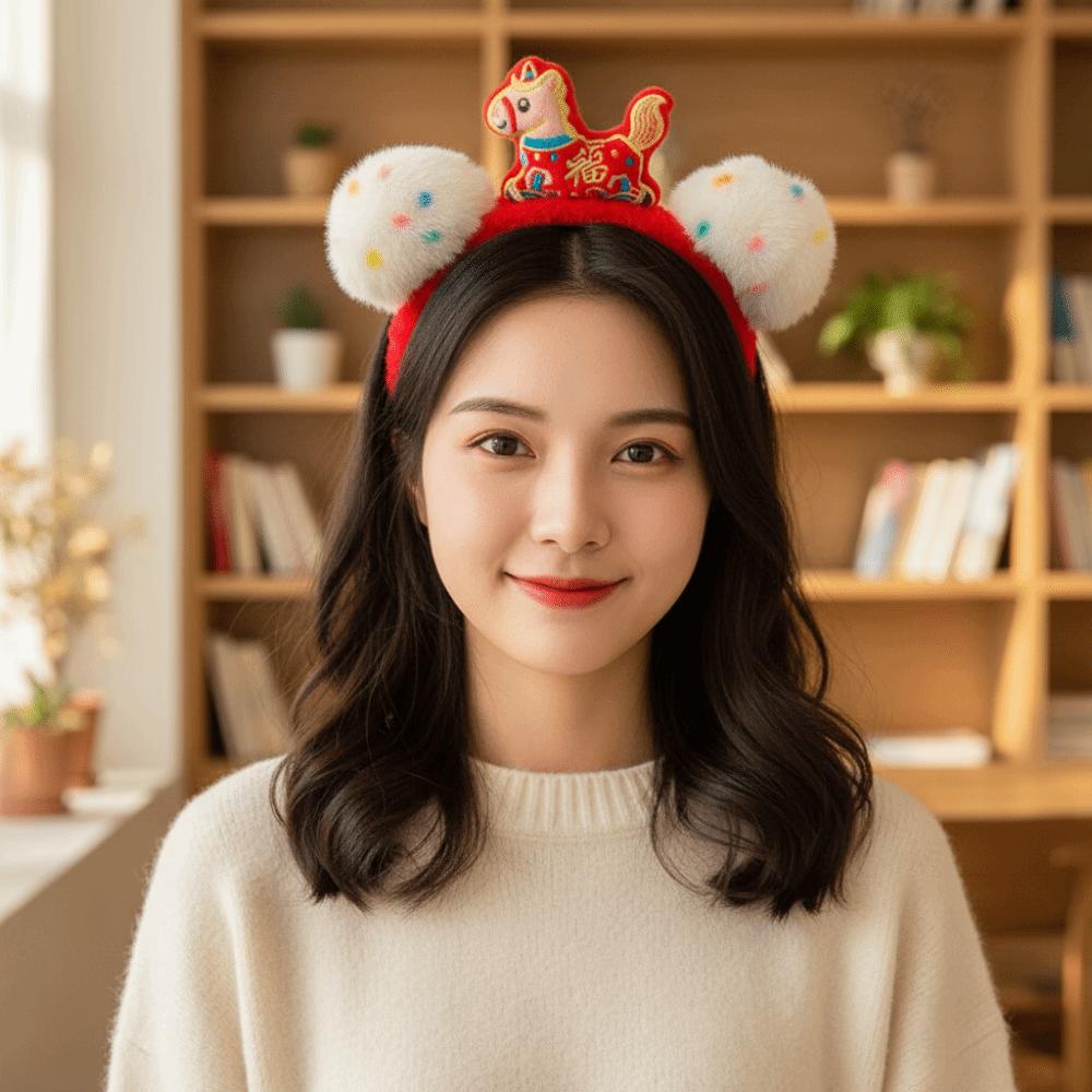 Cartoon New Year Headband Mascot New Year Headpiece Creative Horse Hair Hoop  Party Decoration