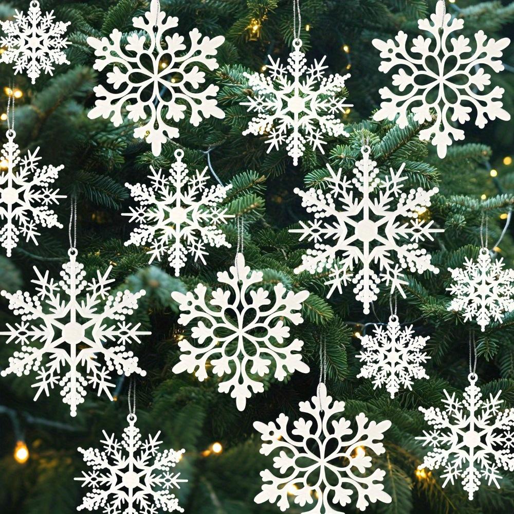 36Pcs White Glitter Raw Pulp Plastics Paper Snowflake Ornaments Christmas Venue Decoration Xmas Tree Pendant Home Winter Parties