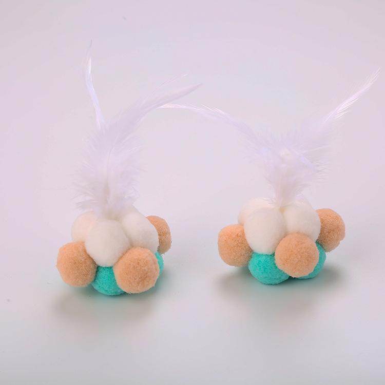 1pcs Funny Cat Stick Toys Colorful Feathers Tease Cat Stick Interactive Pet Toys Cat Playing Toy Elastic Feather Bell Ball Blue-green feather