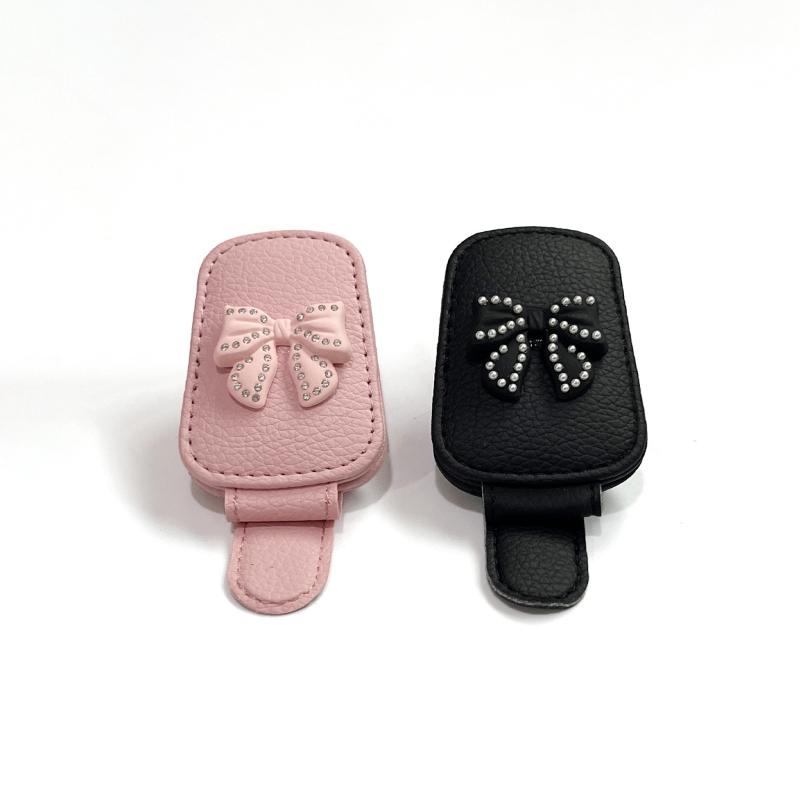 Car Sun Visor Glasses Clip Cute Pink Bow Durable ABS Material Sunglasses Storage Holder Auto Interior Decor