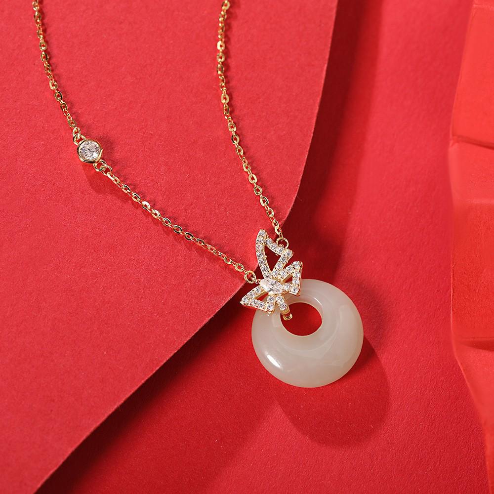 925 Sterling Silver Hetian Jade Necklace - Lightweight Luxury Pendant for Women 925 Silver