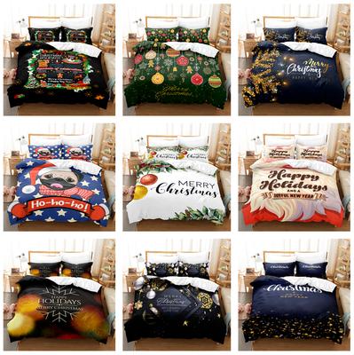 3D Happy New Year Bedding Set Christmas Happy Duvet Cover Pillowcase 2/3 Holiday Gift AU/EU/ES/DE Full Size Quick Drying Soft Home Textile