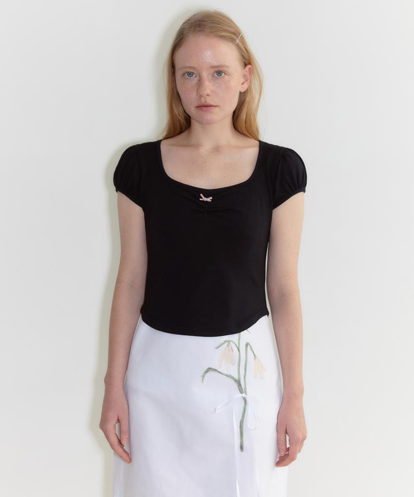 SINOON Round Shirring T-Shirt (Black)