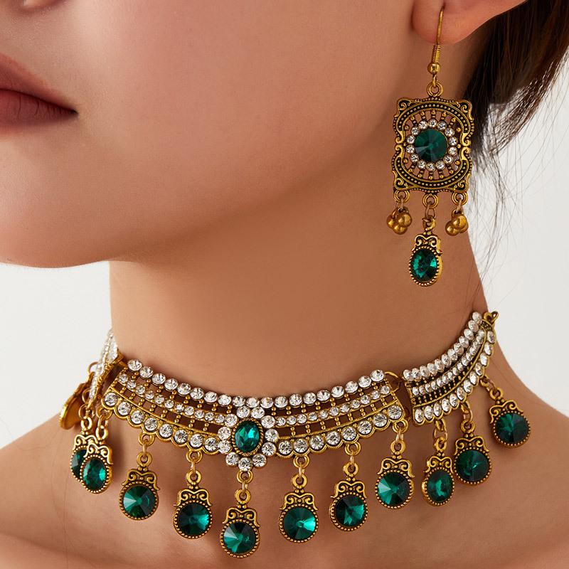 

Retro Rhinestone Water Drop Necklace & Earrings Set for Women