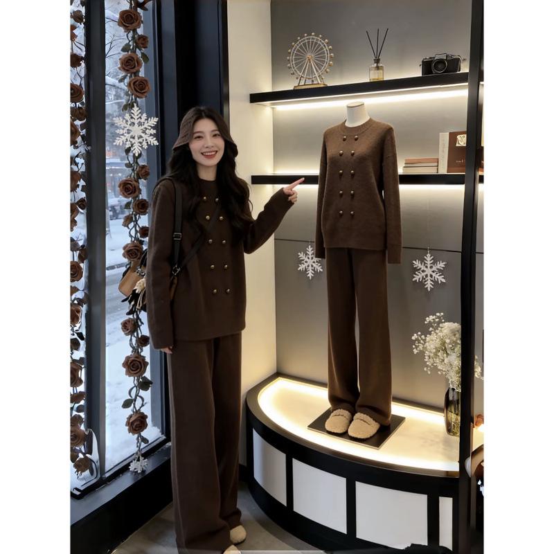 

Autumn/Winter European Style Luxury Knit Suit: Elegant Old Money Two-Piece Set M