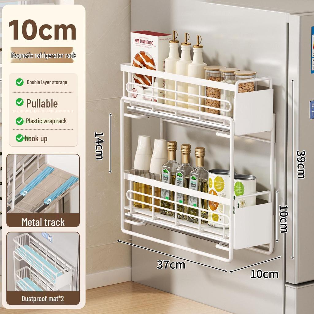 Magnetic Pull-Out Multi-Functional Spice Rack for Refrigerator Door