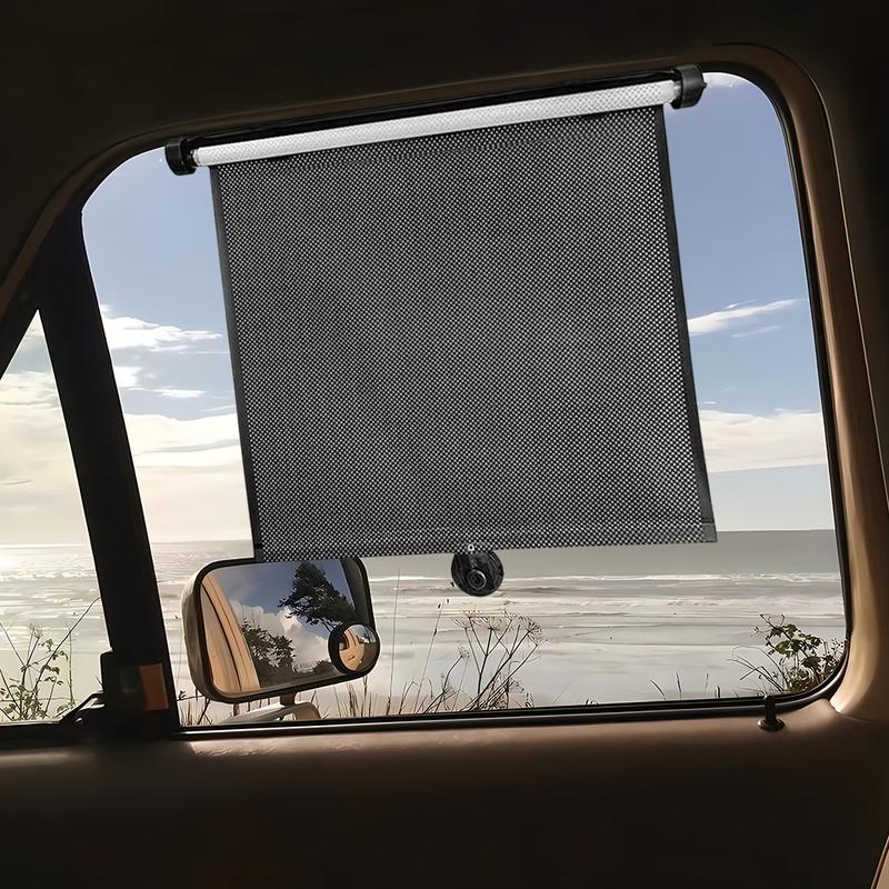 2Pcs Car Retractable Roller Sunshade 15 Inch Car Retractable Sunshade Curtain Press Button Roll Up Telescopic Sunshade Blocking