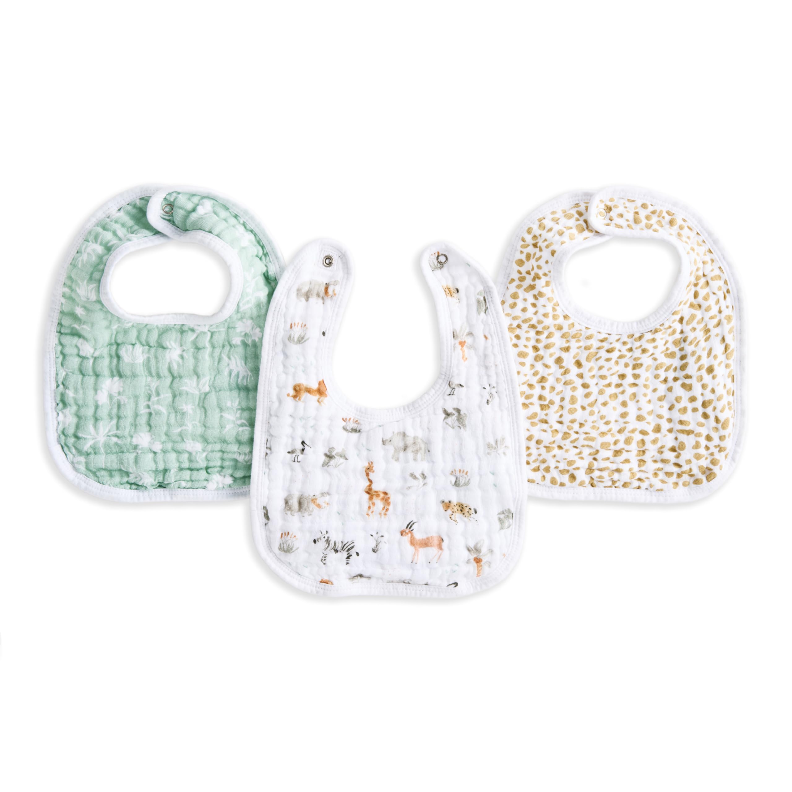 

aden anais essentials Snap Bib Giraffe Safari One Size Cotton 23 x 32cm Machine Washable Bib Baby Shower Gift BBADAEESNC30026 + 3-Pack 100%