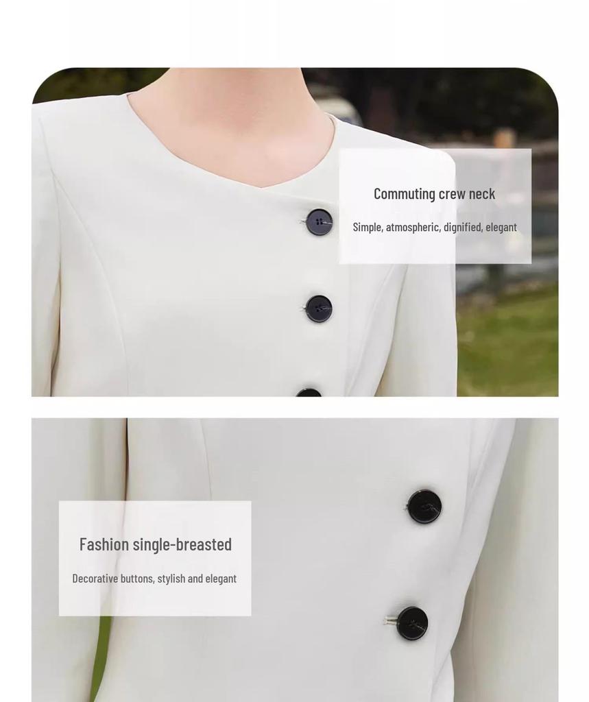 Stylish Beige A-Line Mid-Length Dress with Three-Quarter Sleeves and Round Neck for Spring/Summer