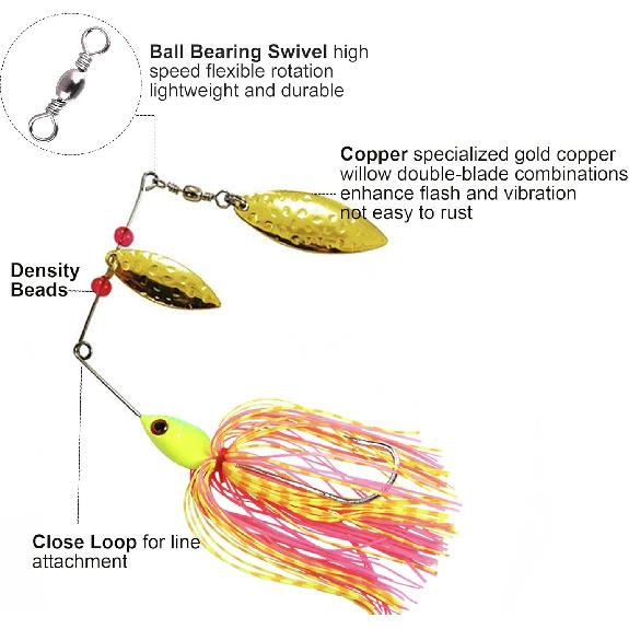 Spinner Baits Fishing Lures Kit, Hard Metal Buzz Bait Jigs Colorado Willow Leaf Spinnerbait Blades Swimbaits Fishing Tackle Spinner Bait for Bass