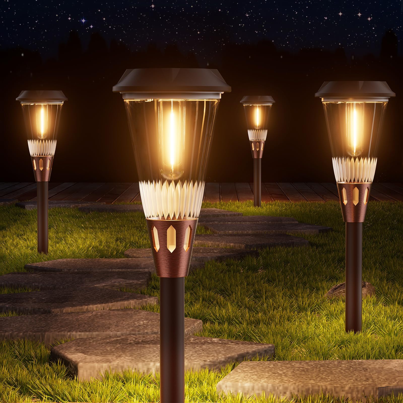

ALFIOT of Bright Solar Lights for Outdoor Warm Color Temperature Light IP65 Path Retro Outdoor Lighting for Flower and Lawns Set 4 Use,