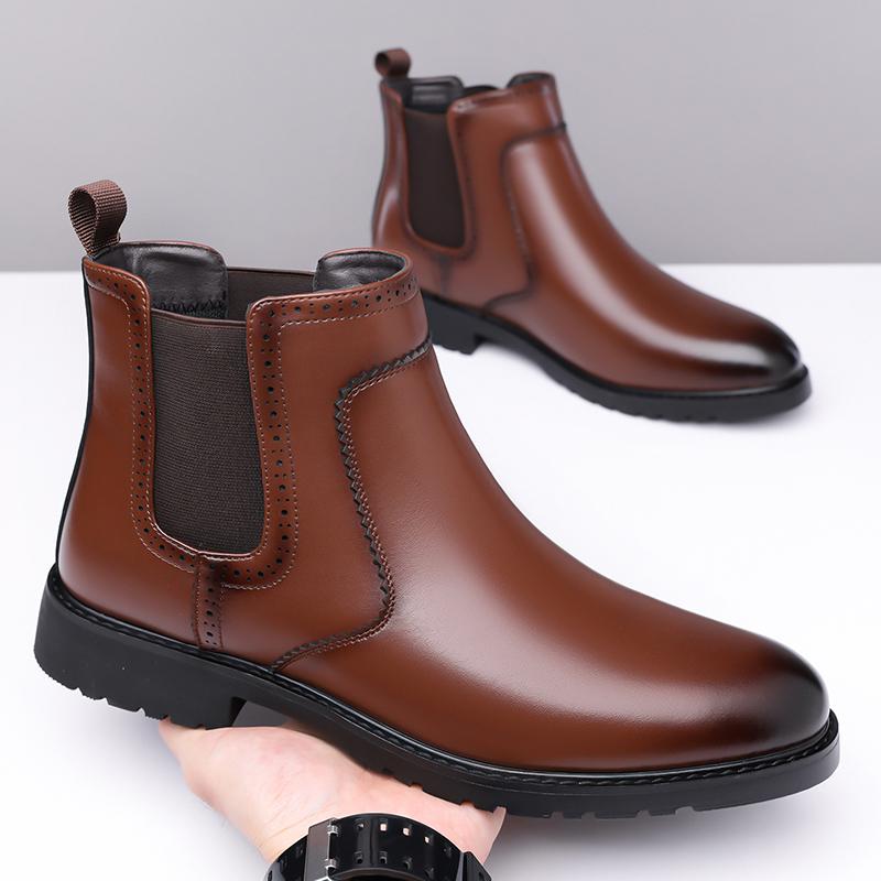 Fashion Outdoor Leather Basic Boots for Men Stylish Leisure Walk Man Casual Shoes Ankle Boots High Top Walking Shoes Male Business Botas
