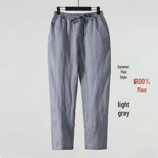 Men's Summer Cotton Linen Loose-Fit Casual Pants, Plus Size, Straight Leg, Chinese Style
