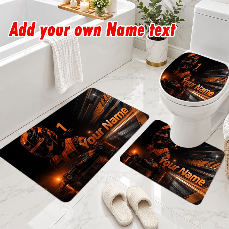 Personalized Lando Norris 3Pcs Flannel Toilet Mat Set Custom Text Bathroom Rug Non Slip